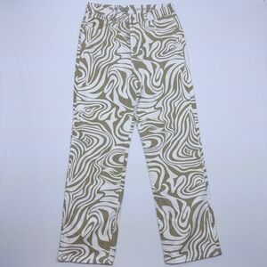 🟡‎ SONG 90s Boyfriend Jean Zebra Swirl Print White Khaki Size 11 30